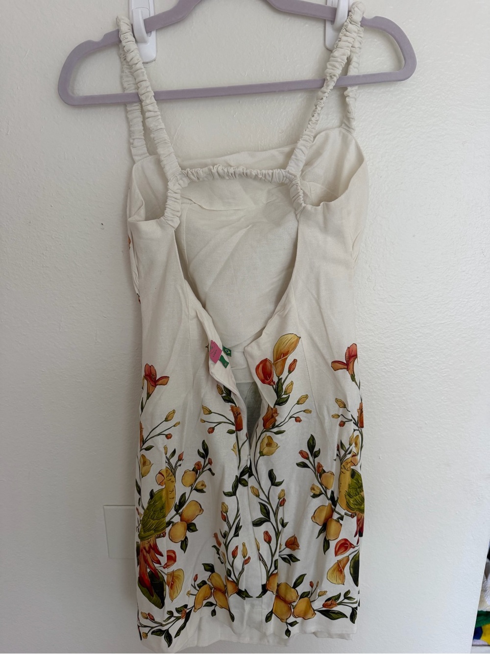 FARM Rio Cream Mini Dress with Green, Yellow and Orange Floral Print, worn once - Picture 2 of 2